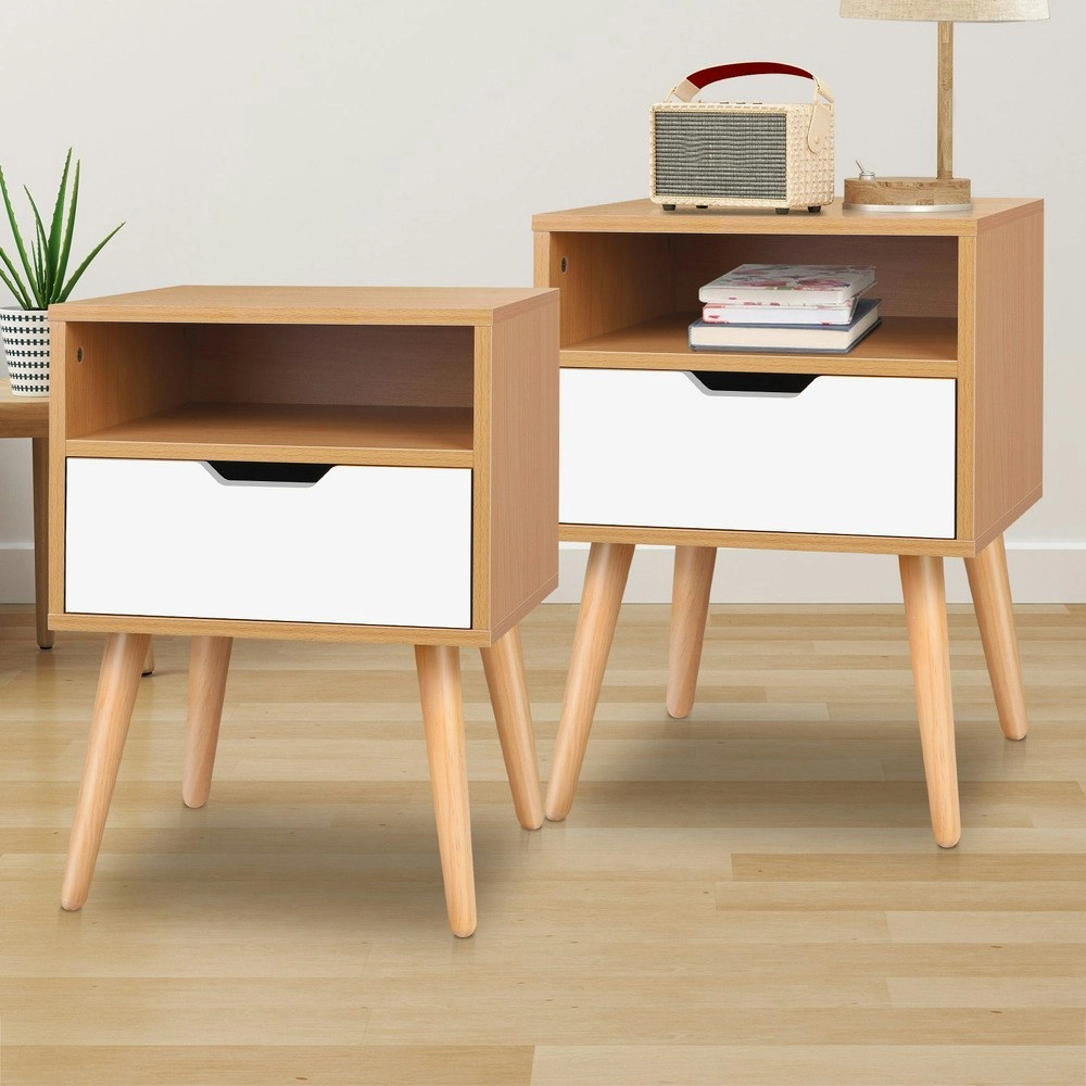 Alfordson 2x Bedside Table Scandinavian White Oak