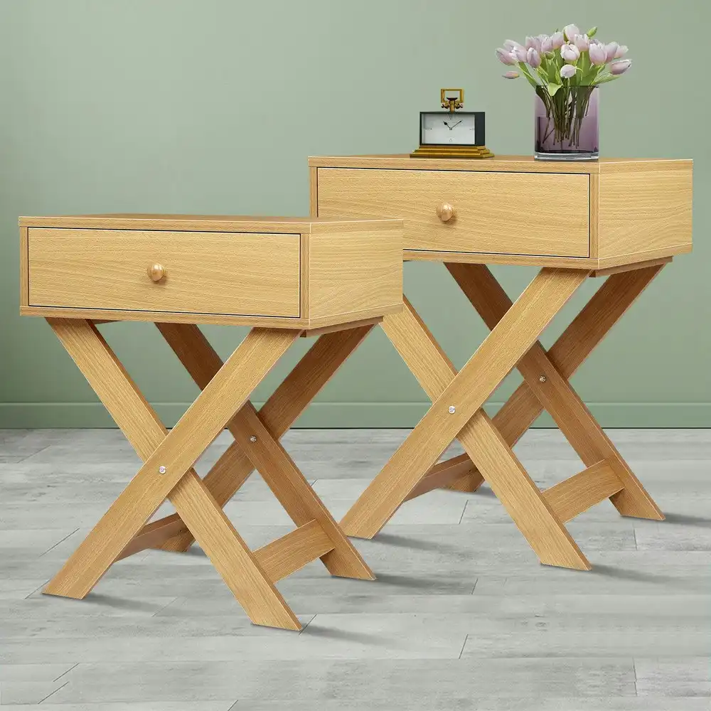 Alfordson 2x Bedside Table X-leg Wood