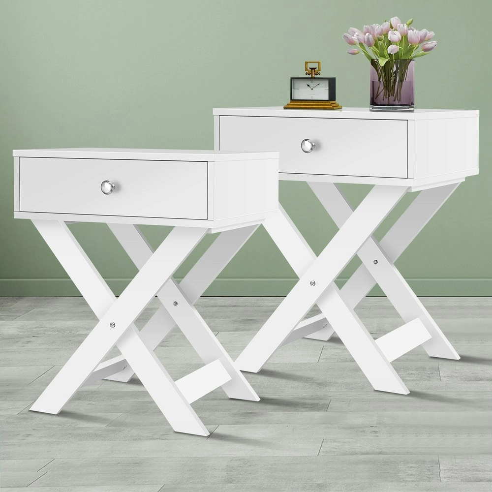 Alfordson 2x Bedside Table X-leg White