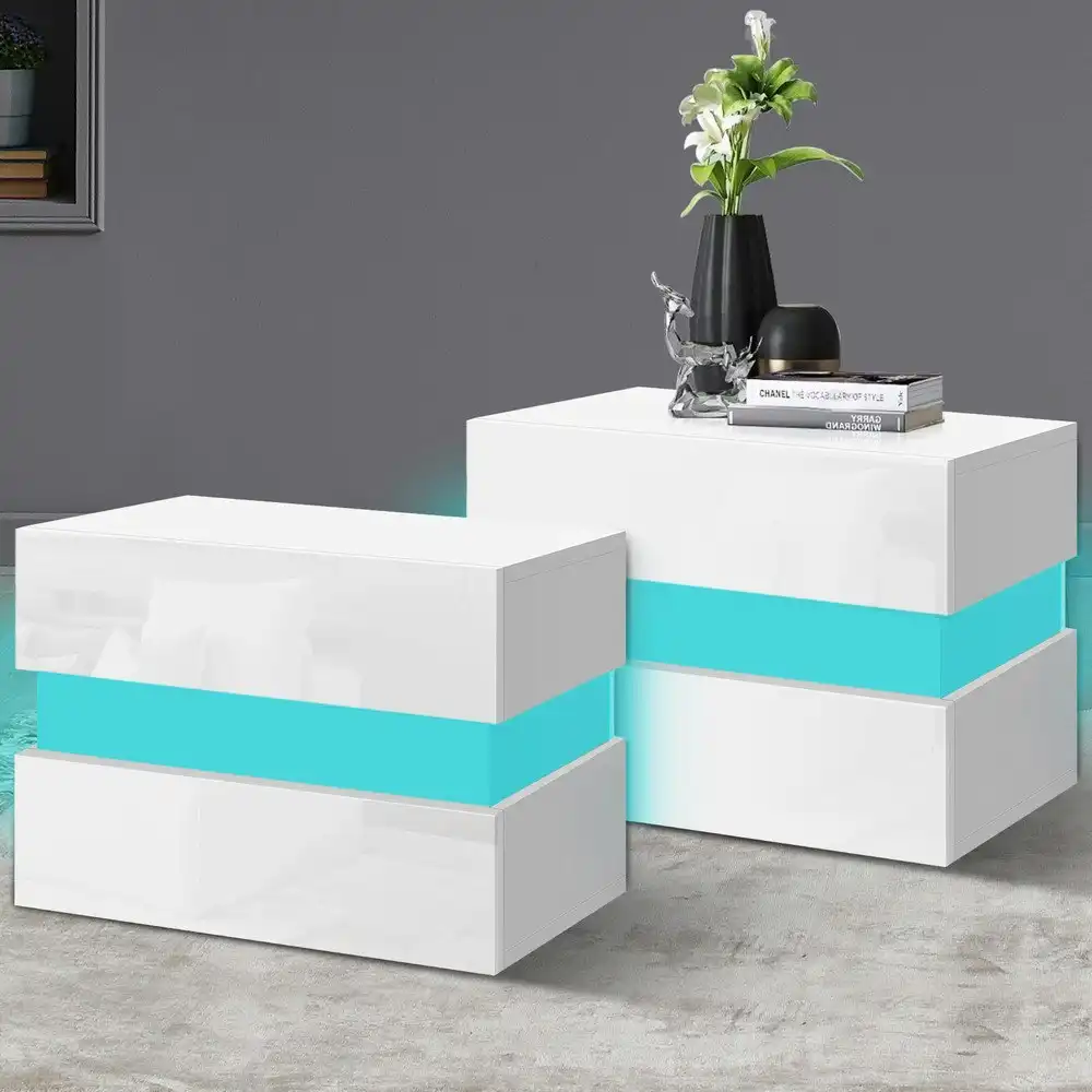Alfordson 2x Bedside Table LED White