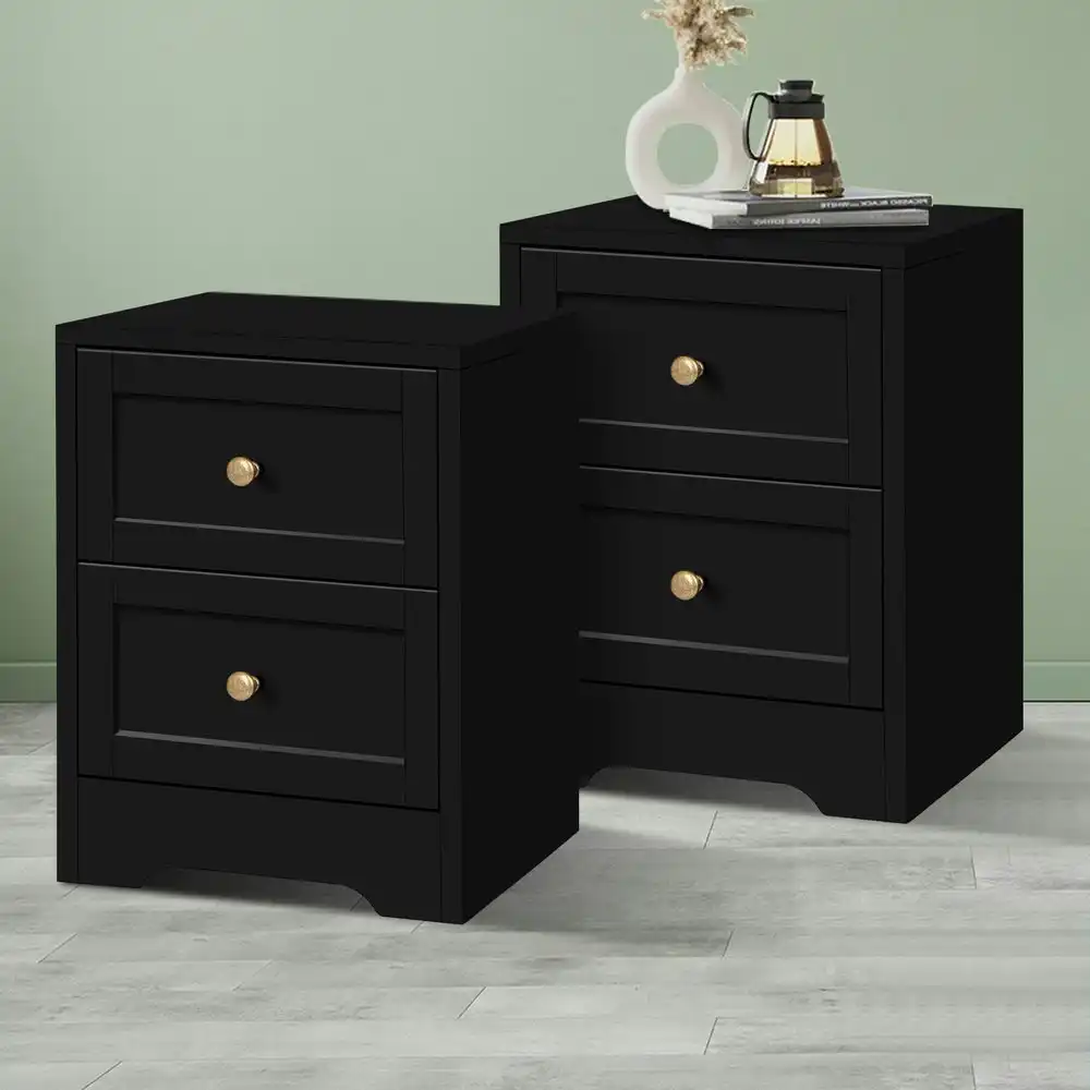 Alfordson 2x Bedside Table Hamptons Black