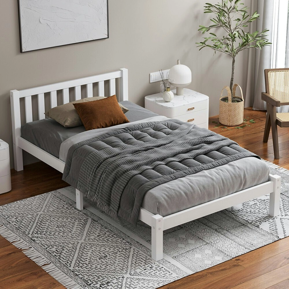 Alfordson Wooden Bed Frame King Single Mattress Base White