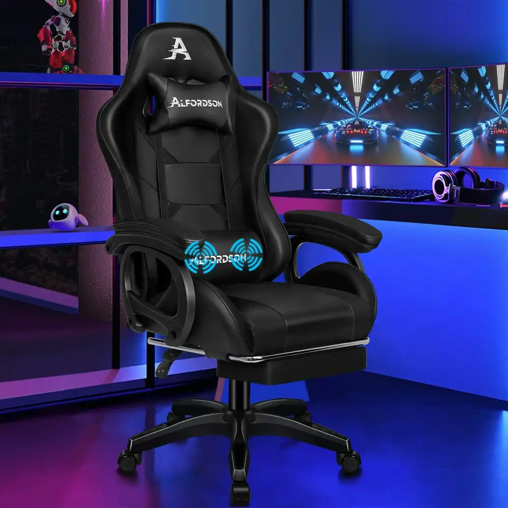 Alfordson Gaming Chair 2-Point Massage Lumbar Pillow Xavier Black