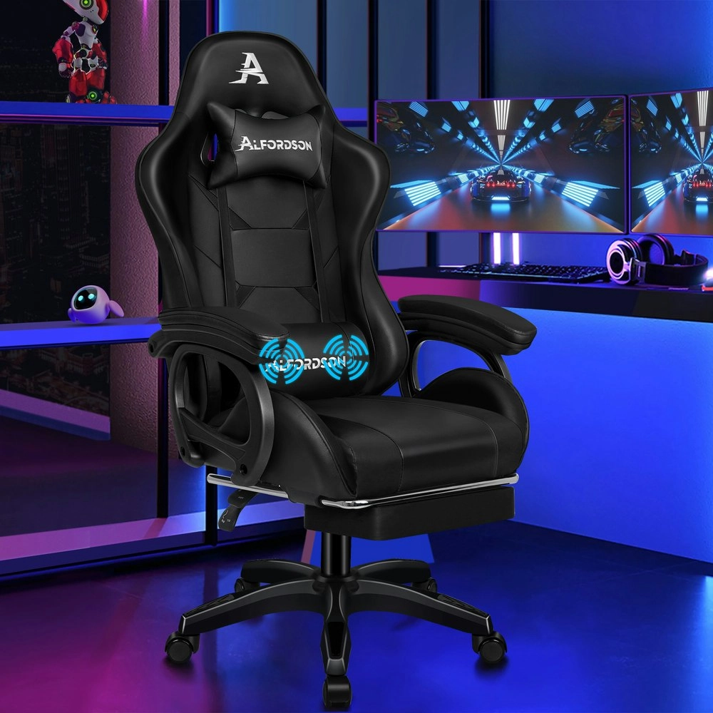 Alfordson Gaming Chair 2-Point Massage Lumbar Pillow Xavier Black