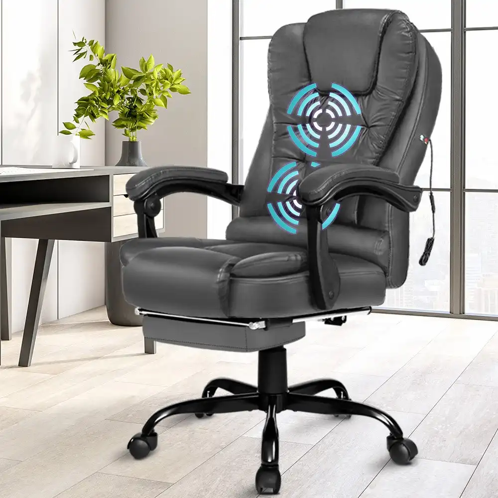 ALFORDSON Office Chair with Footrest PU Leather Executive Computer Racer  Seat Recliner Black - Alfordson