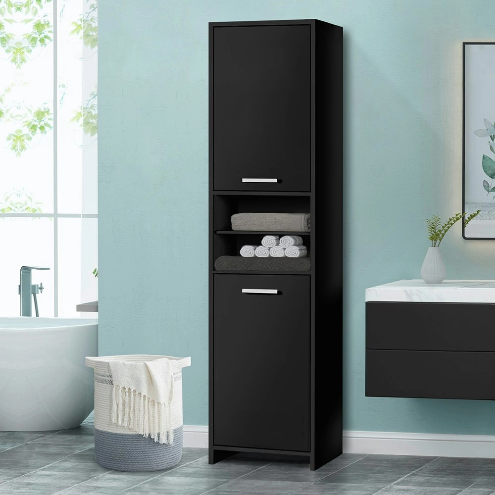 Alfordson Tall Cabinet Bathroom Shelf Black