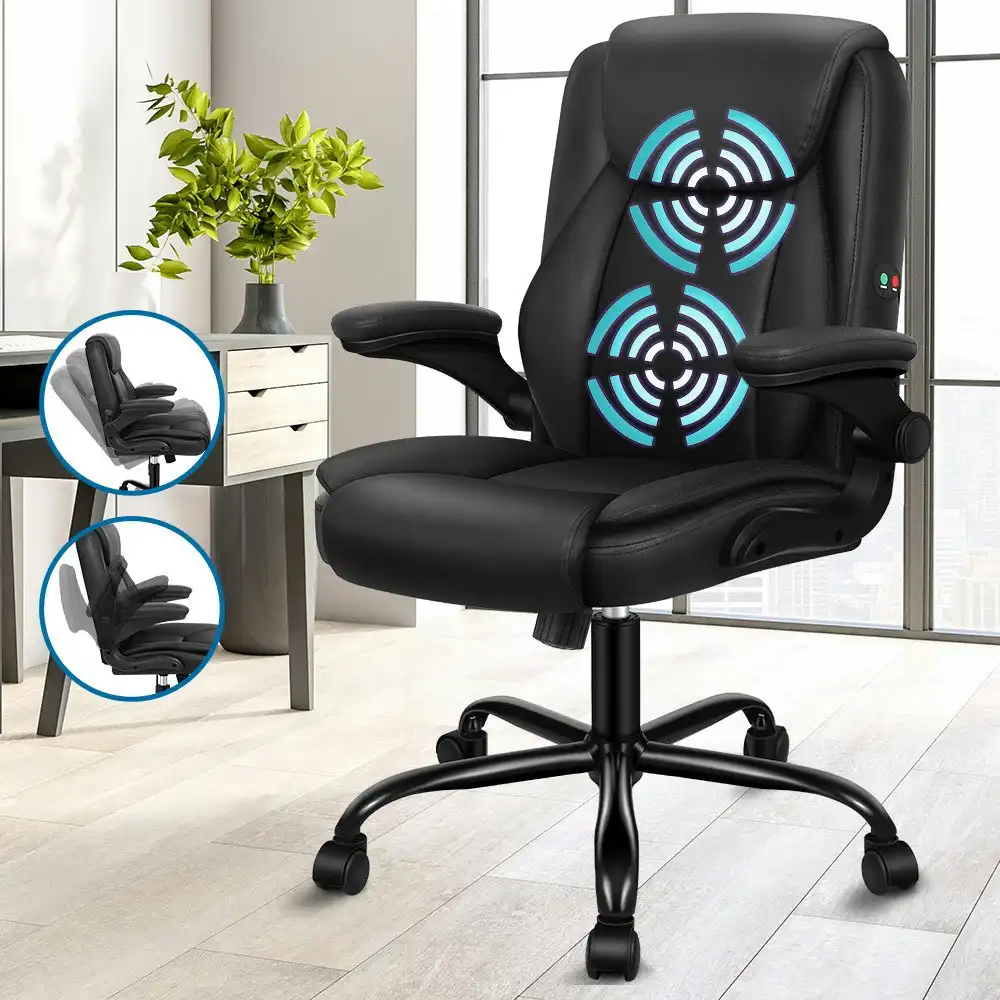 Alfordson Massage Office Chair Flip-up Aramrest PU Leather Black