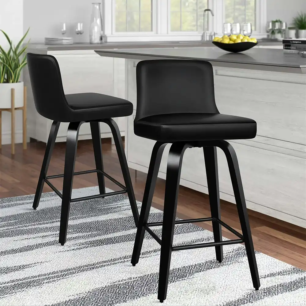 Alfordson Bar Stools PU Leather Mid-back Black Bailey x2