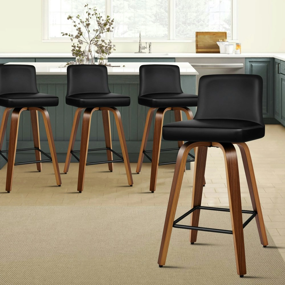 Alfordson Set of 4 Bailey Mid-back Bar Stools (Black)