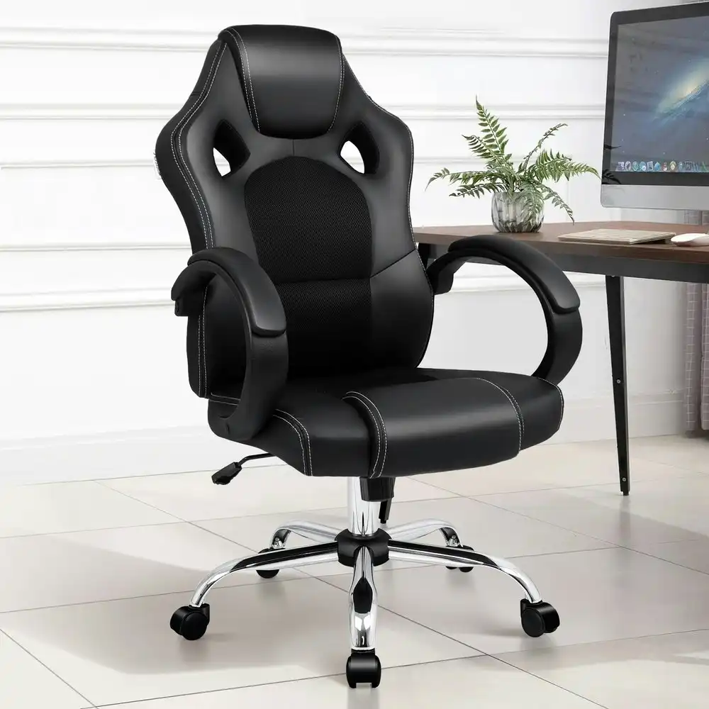Alfordson Office Chair Executive PU Leather Mesh Seat Black