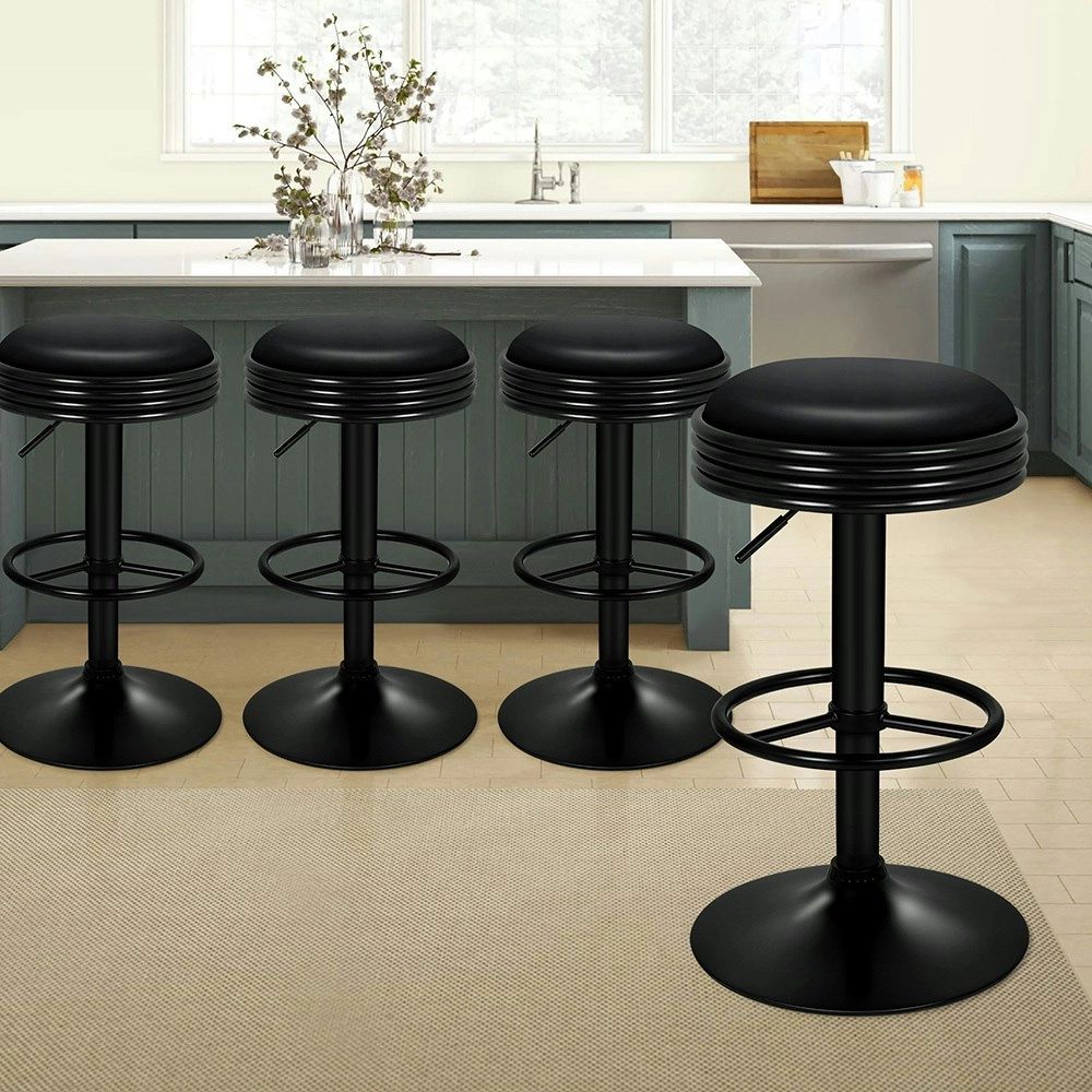 Alfordson Bar Stools Backless Swivel All Black Sade x4