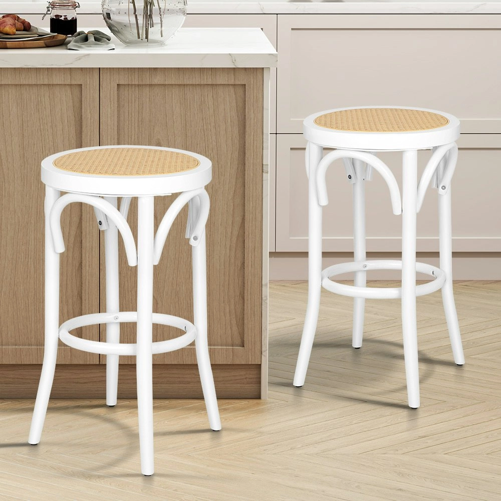 Alfordson Bar Stools Sets of 2 Rattan Mesh Seat White