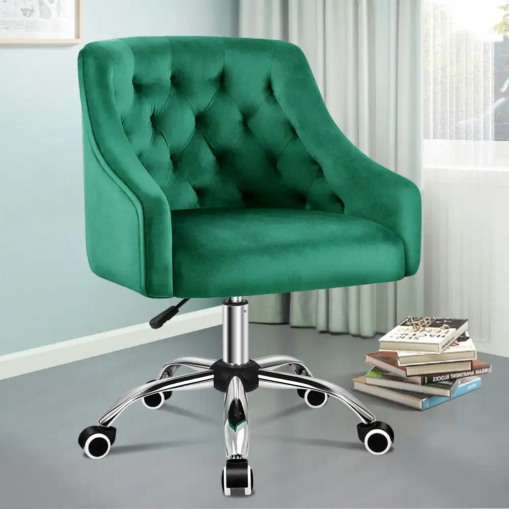 Alfordson Velvet Office Chair for Work Mid Back Jade