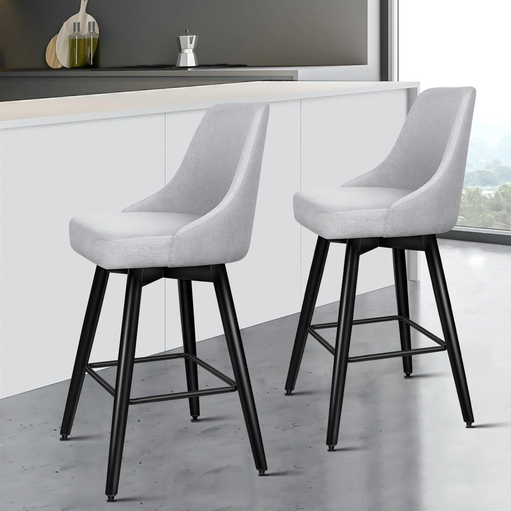 Alfordson Bar Stools Linen Padded Light Grey & Black Ella x2