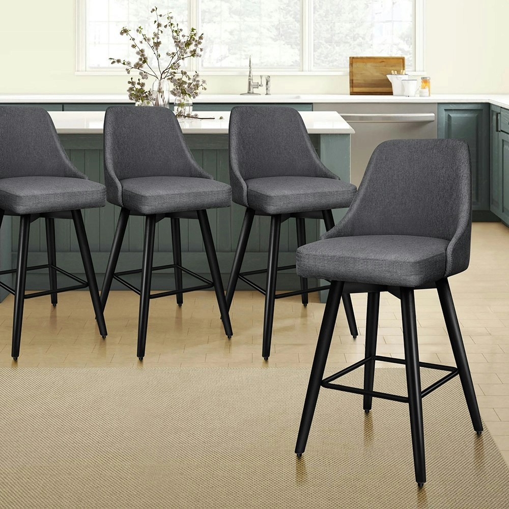 Alfordson Bar Stools Linen Padded Dark Grey & Black Ella x4