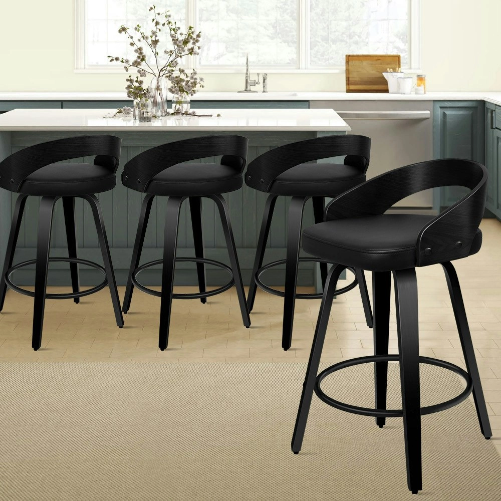 Alfordson Set of 4 Caden Kitchen Wooden Bar Stools (ALL BLACK)