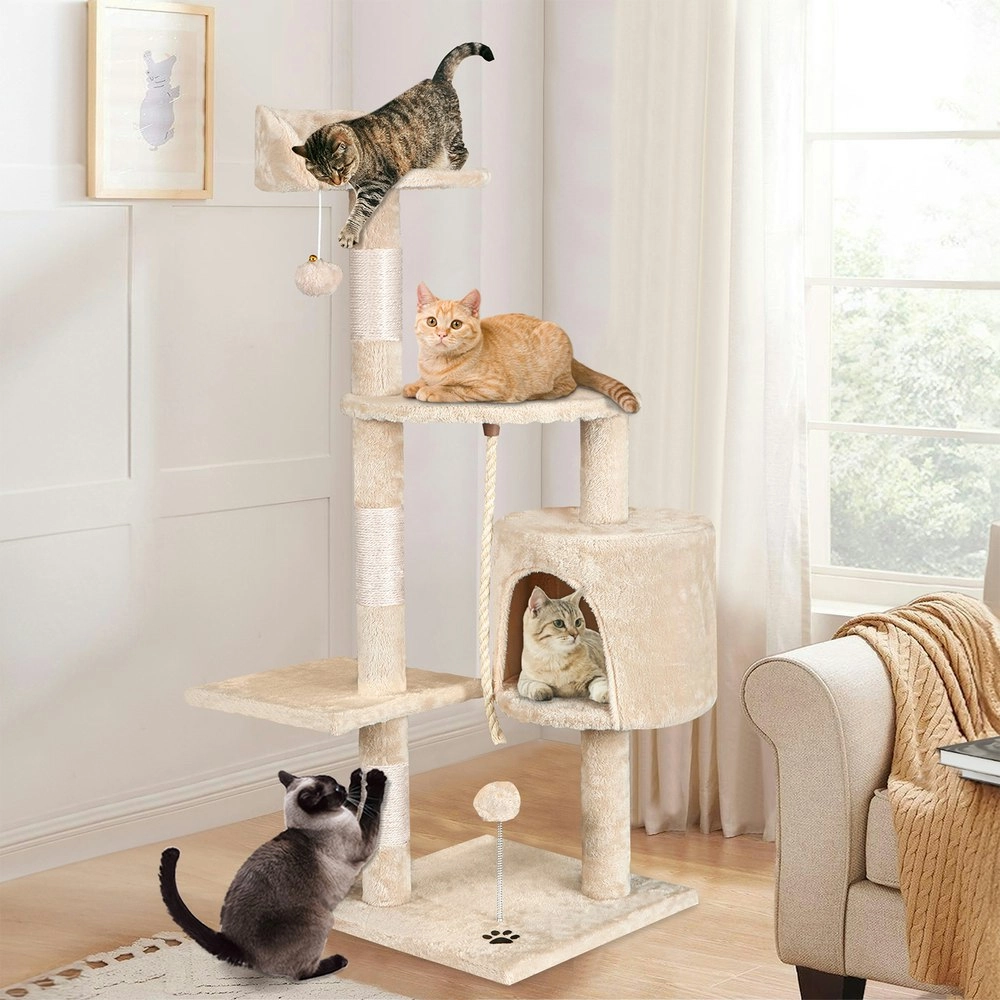 BEASTIE Cat Tree 112cm Beige Scratching Post Scratcher Tower