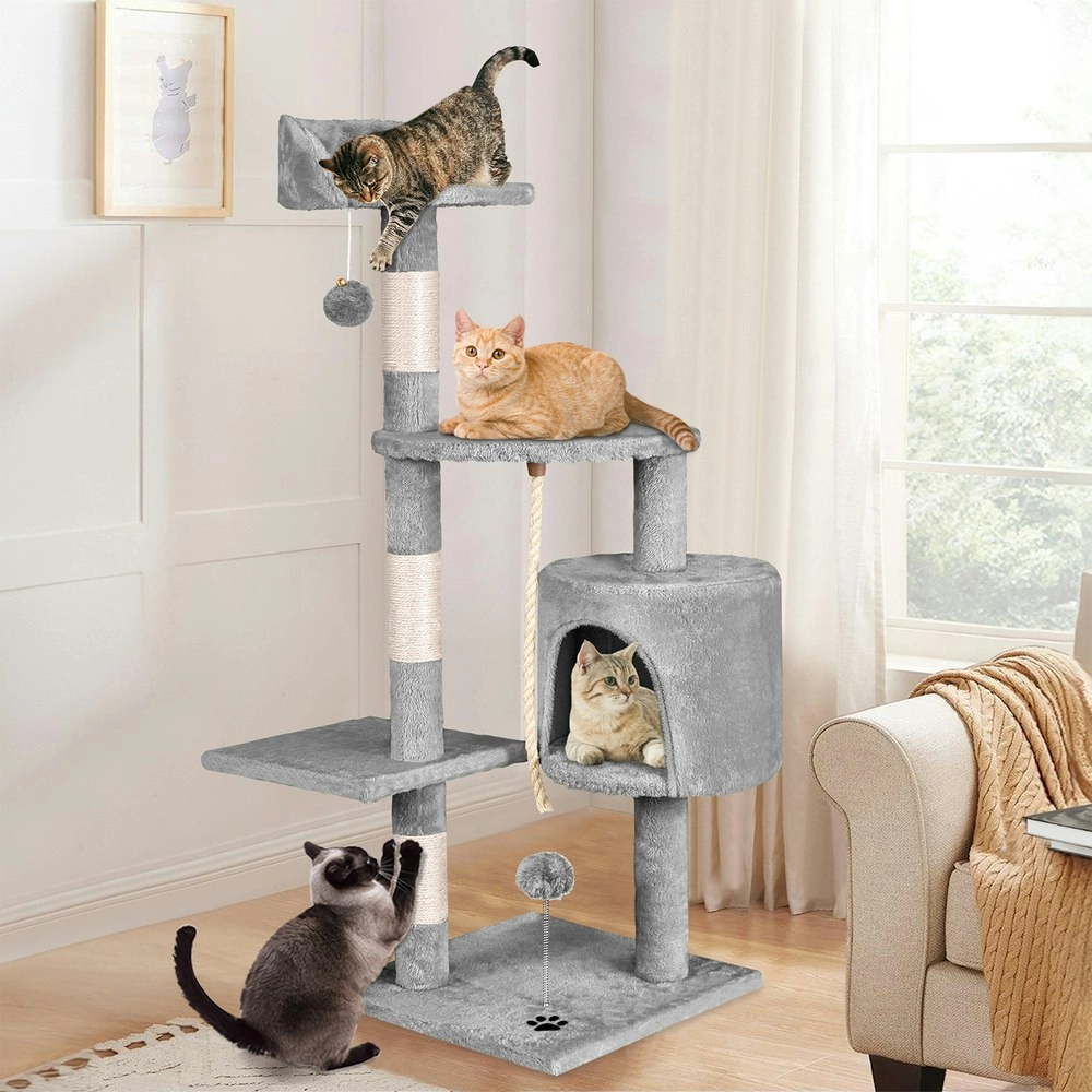 BEASTIE Cat Tree 112cm Grey Scratching Post Scratcher Tower