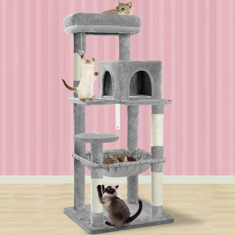 BEASTIE Cat Tree 143cm Light Grey with Hammock Scratching Post