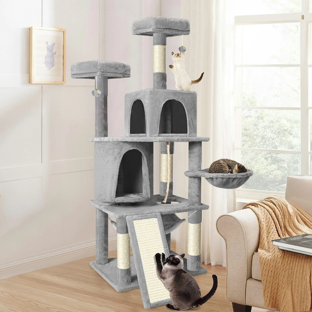 BEASTIE Cat Tree 161cm Light Grey with Hammock Scratching Post