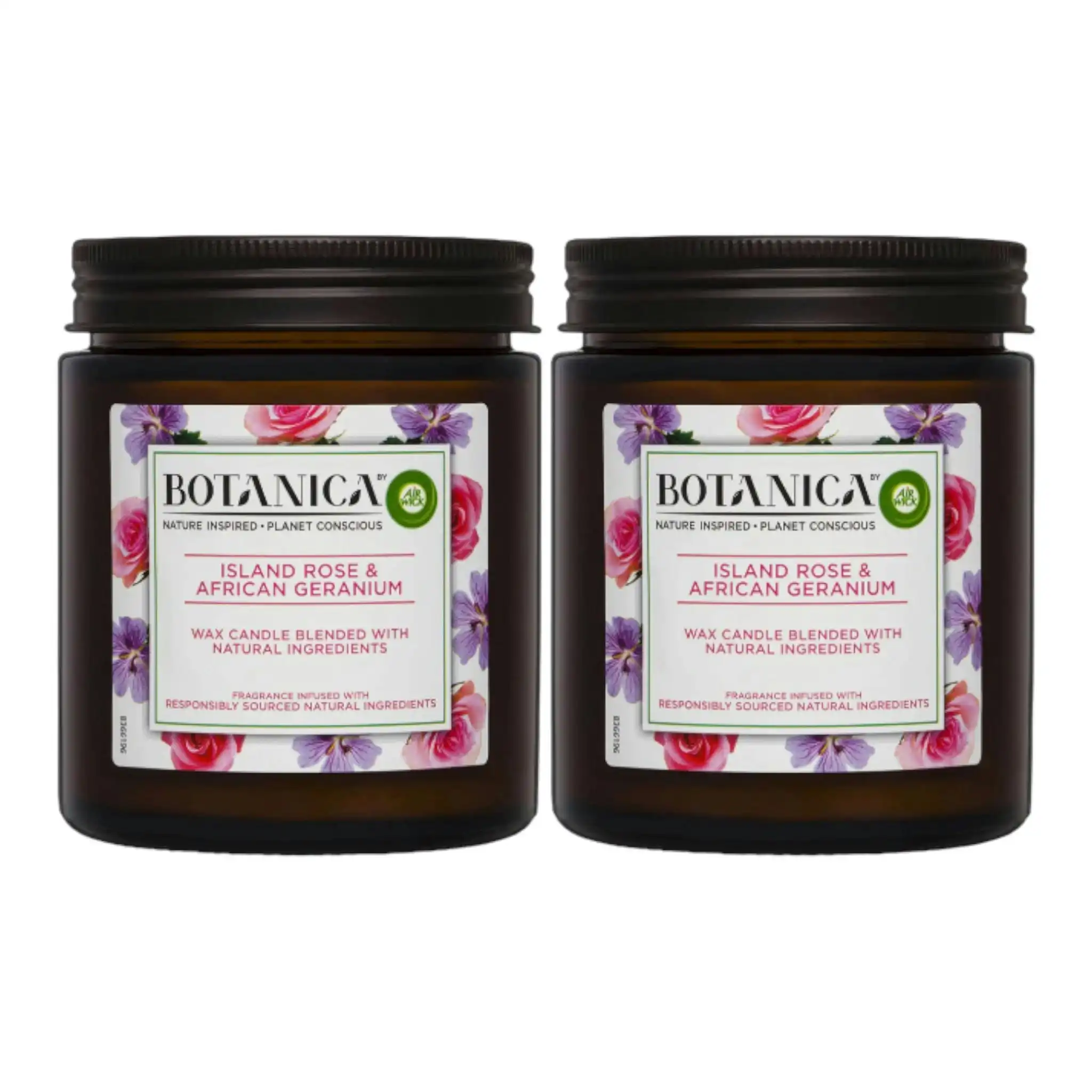 2 x BOTANICA By Air Wick Wax Candle 205g Island Rose & African Geranium