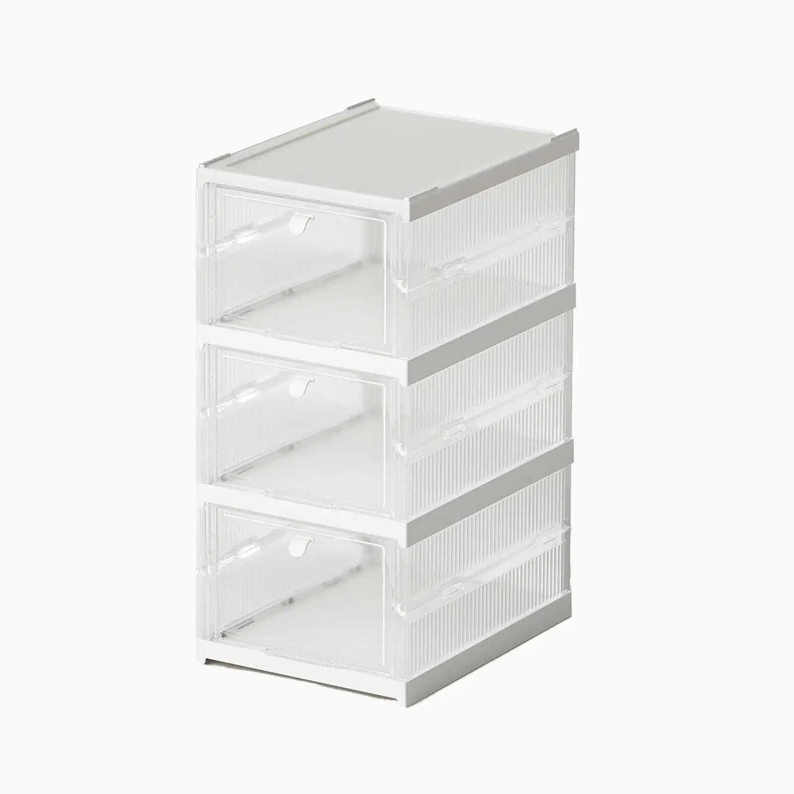 Viviendo Foldable 3 Tier Transparent Buckle Closure Stackable Shoe Box - White