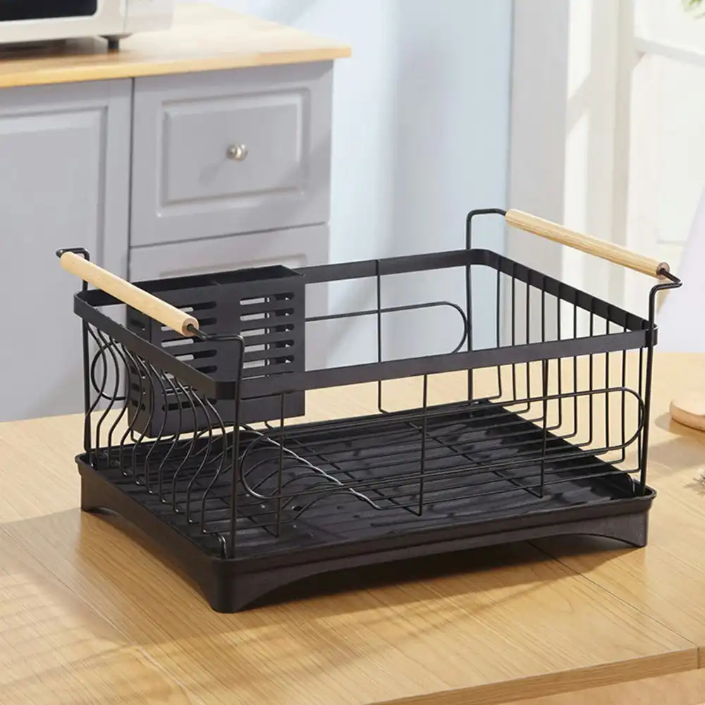 Viviendo Dish Drying Rack, Kitchen Counter Dish Drainer with Cutlery Holder, Drip Tray and Handles