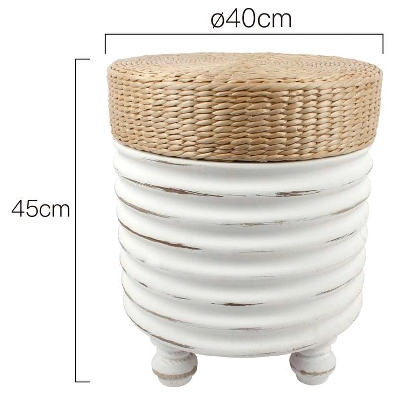 Willow & Silk 45cm Round Rattan White Side/Coffee Table/Stool