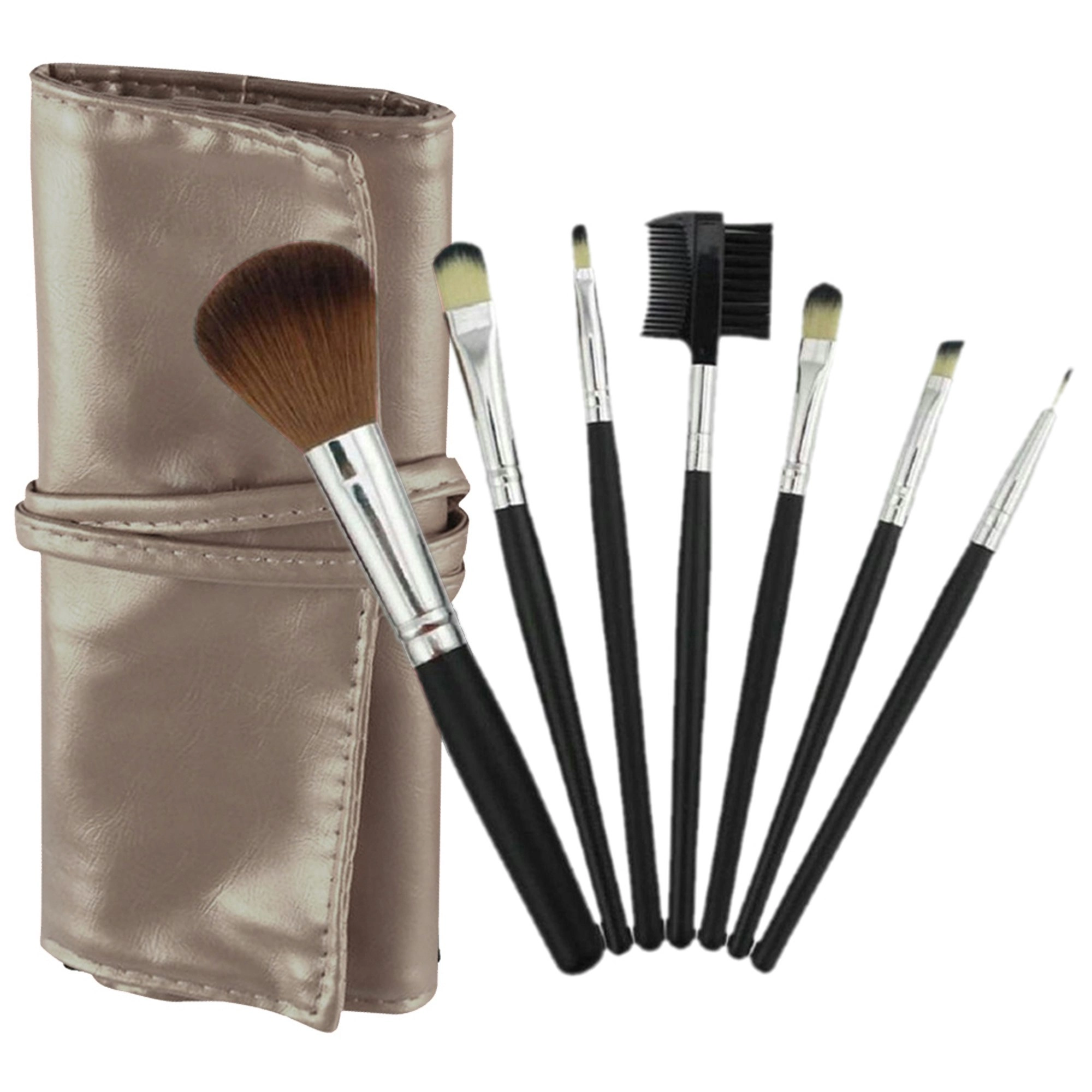 7 Piece Professional Makeup Brush Set Soft Bristle Carry Case Rose Gold