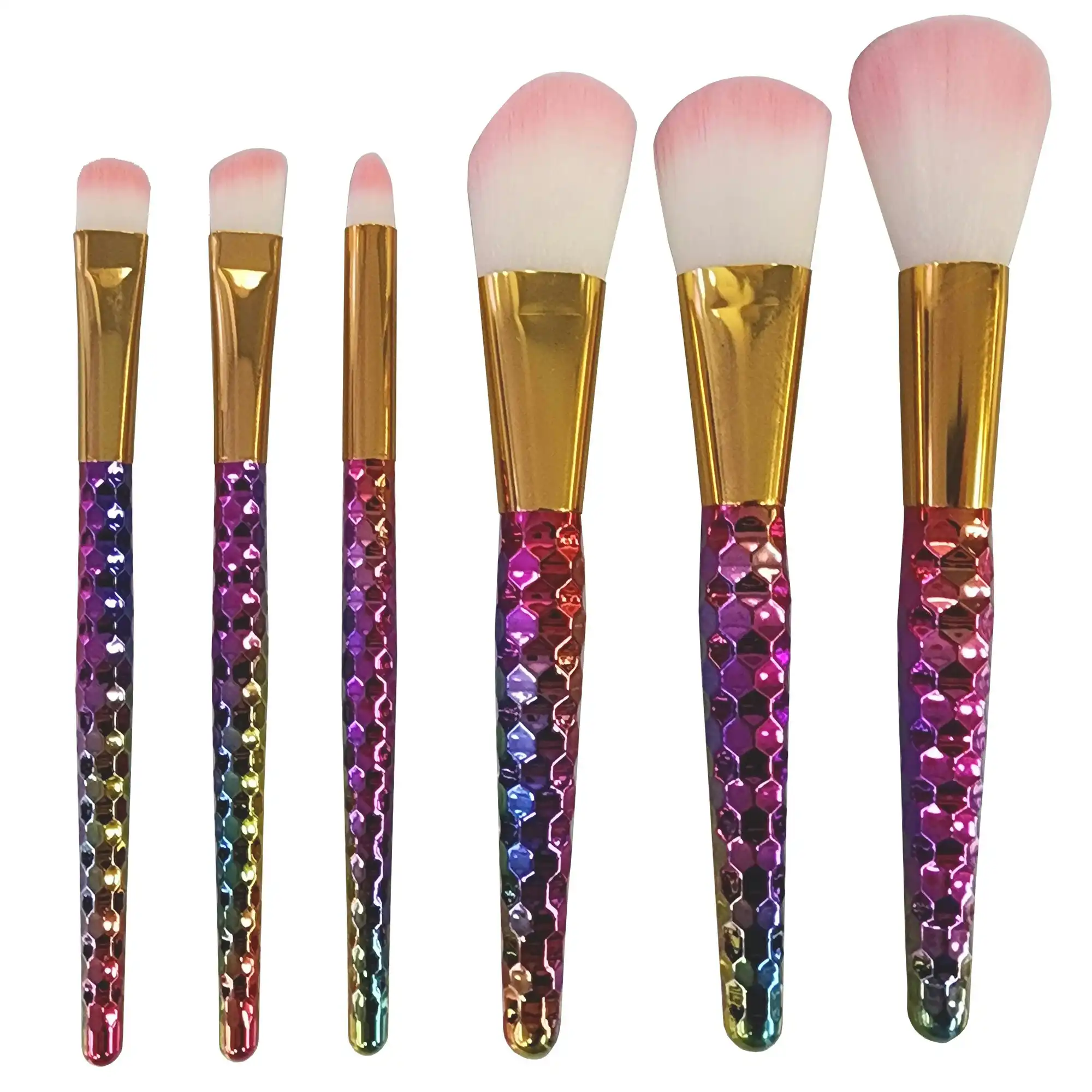 6 Piece Makeup Brush Set Soft Bristle Multi Task Brush Set Diamond Scale