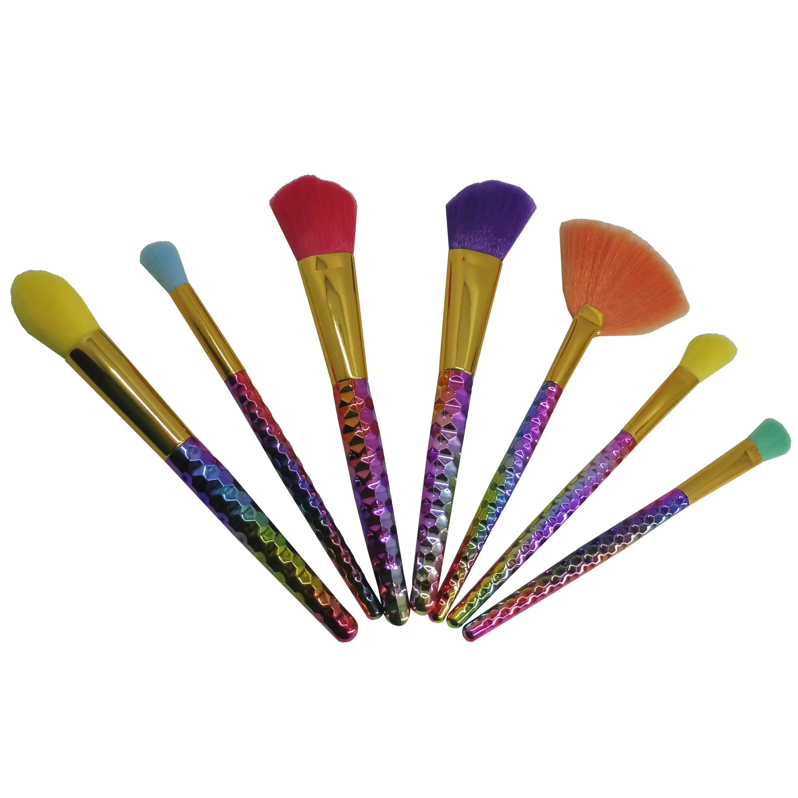 7 Piece Makeup Brush Set Soft Bristle Multi Task Brush Set Colourful Diamond Scale