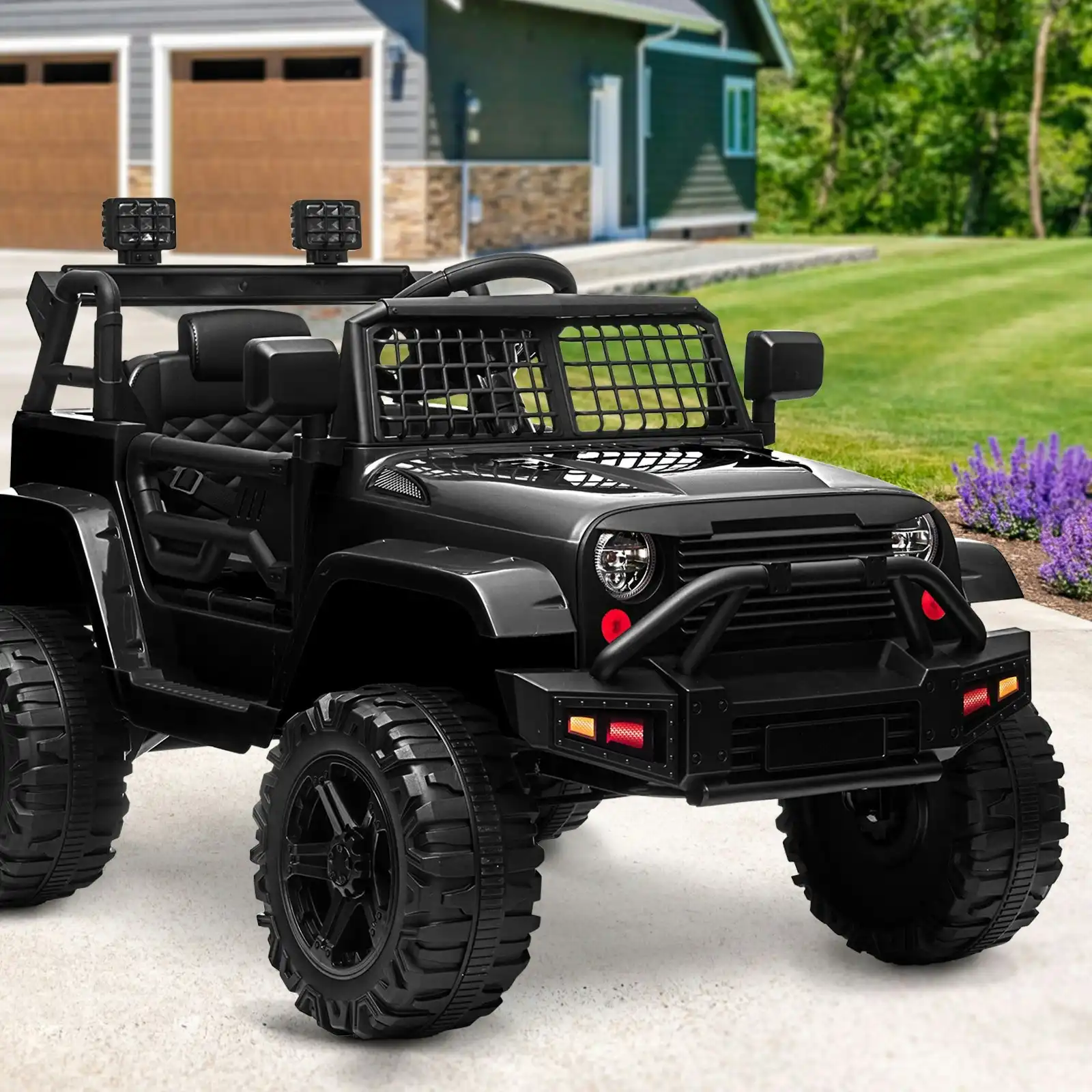 Mazam Kids Ride On Car 12V Electric Jeep Remote Vehicle Toy Cars Gift LED light Black