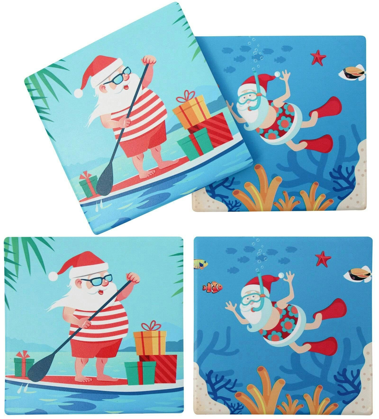 Porcelain Coasters - Summertime Santa S/4