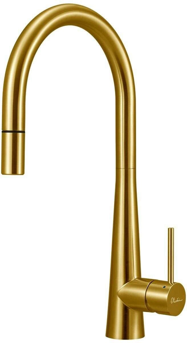 Oliveri Essente Goose Neck Pullout Kitchen Mixer Tap Brushed Gold SS2525-AU