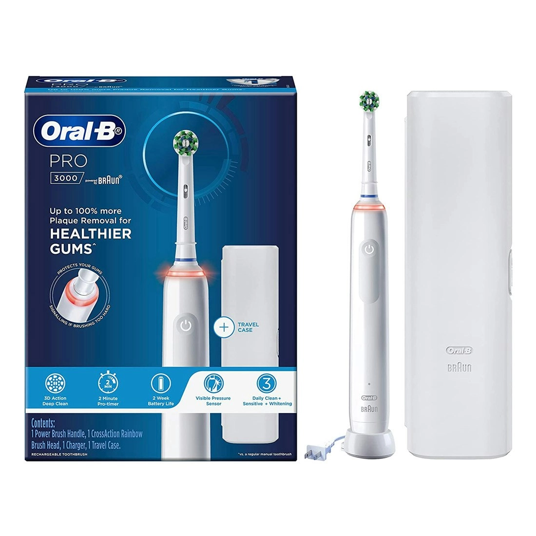 Oral-B Pro 3000 Electric Toothbrush W/ Travel Case - White