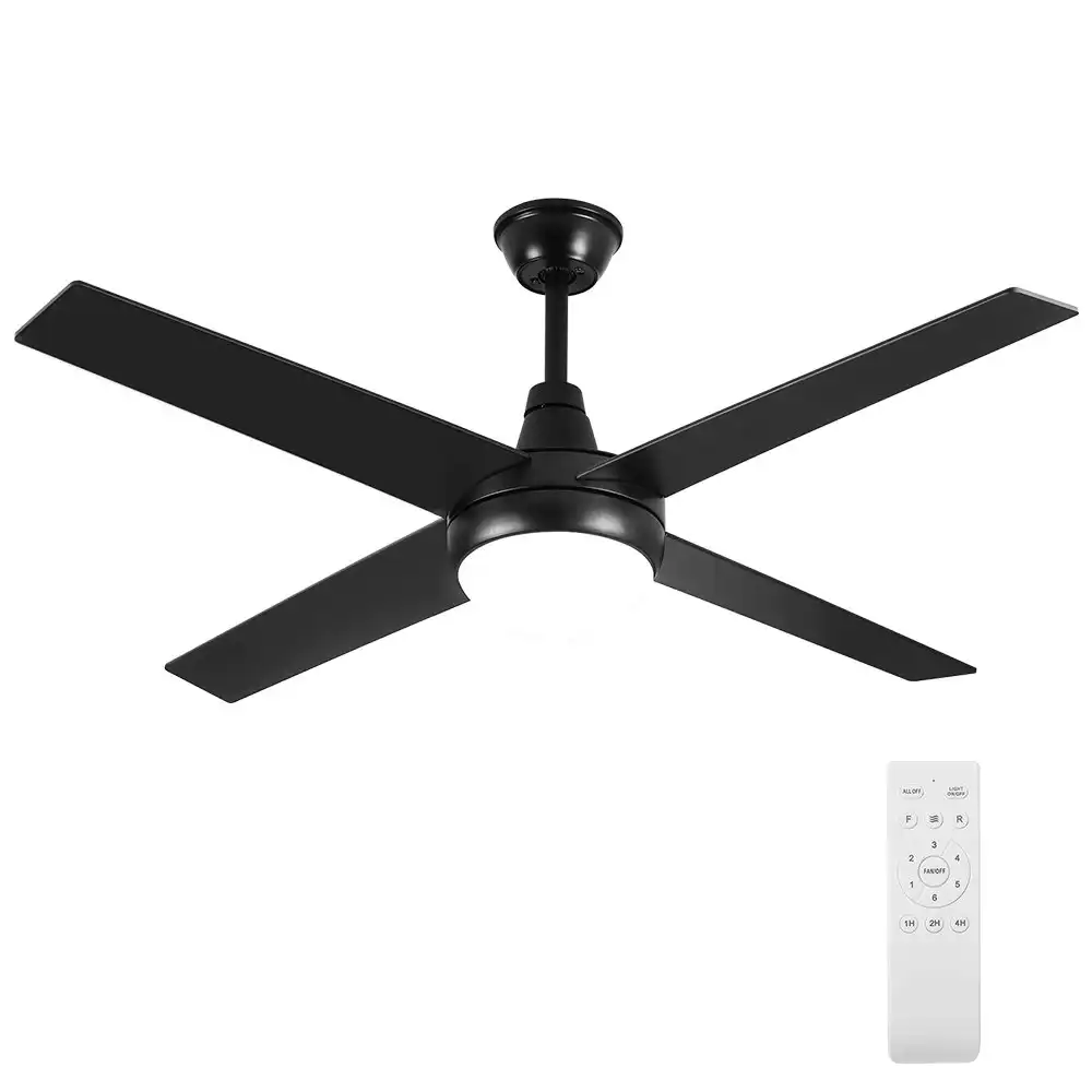 Krear 52" Ceiling Fan LED Light Remote Control Wooden Blades Timer 6 Speed Black