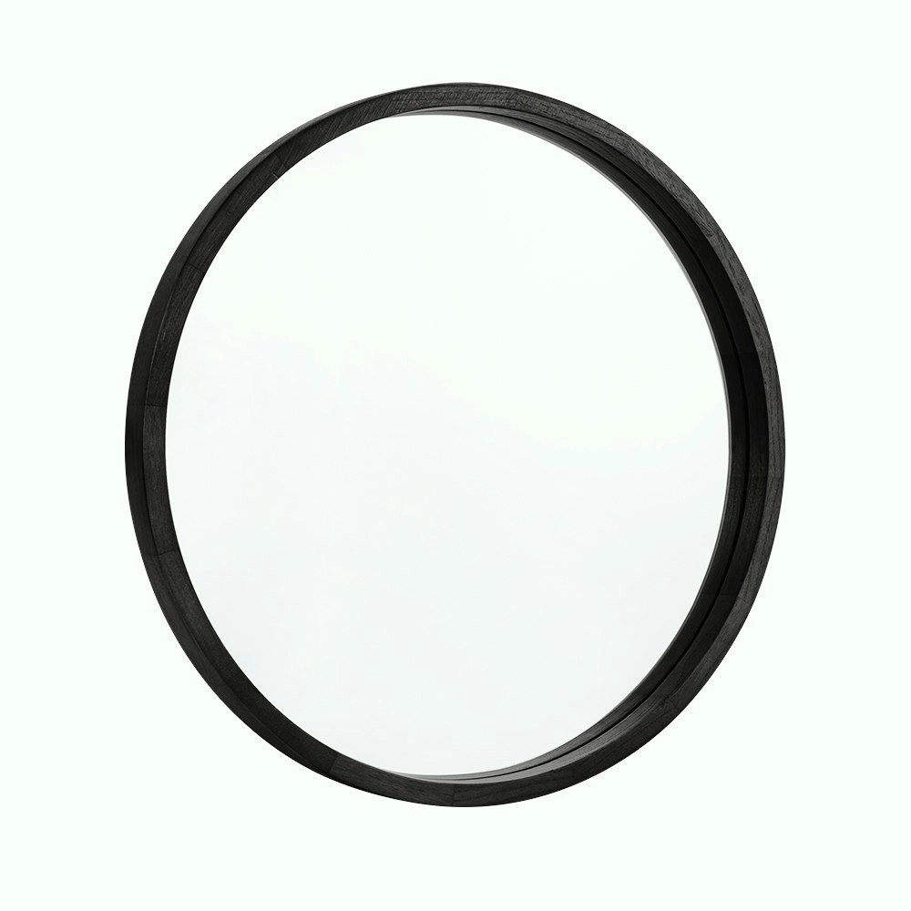 Furb Wooden Wall Mirrors Round Makeup Mirror Bathroom Home Decor 80CM Black