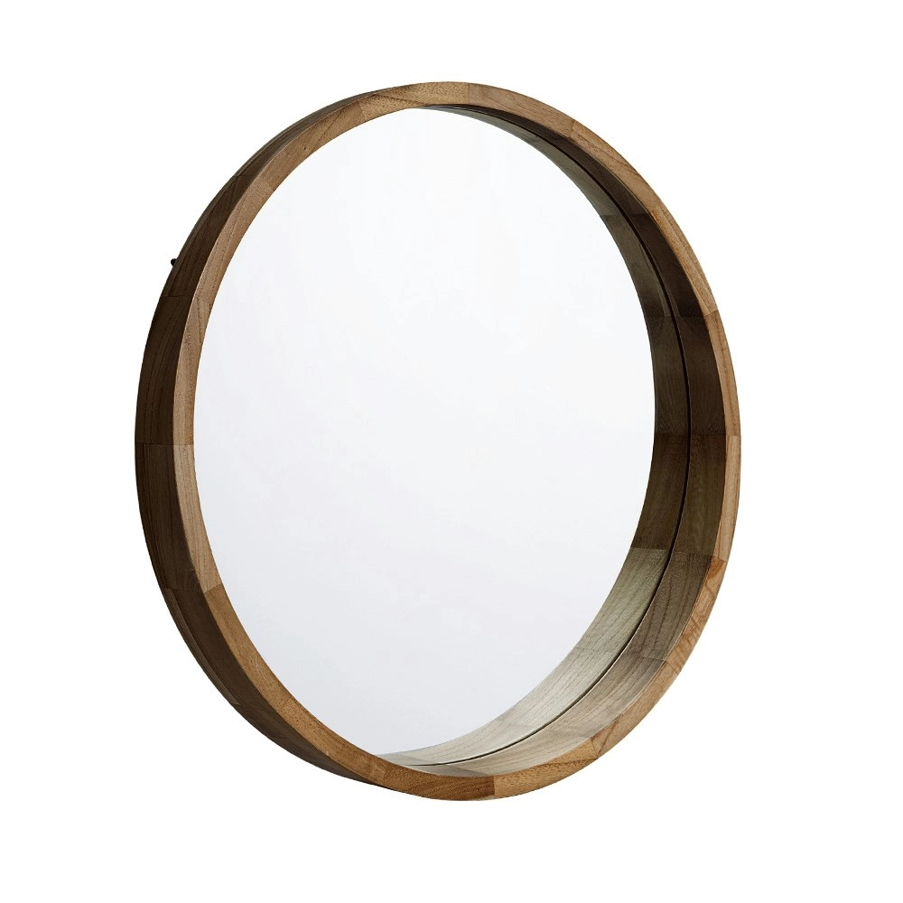 Furb Wooden Wall Mirrors Flat Round Makeup Mirror Bathroom Home Decor 80CM Walnut Wood