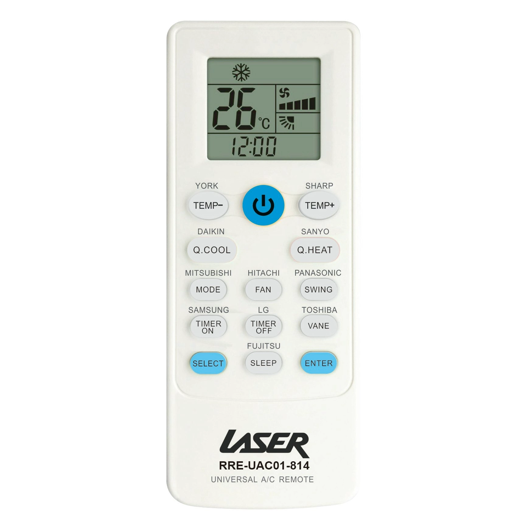 Laser Universal A/C Remote: Quick 2-Button Setup for All Major Brands