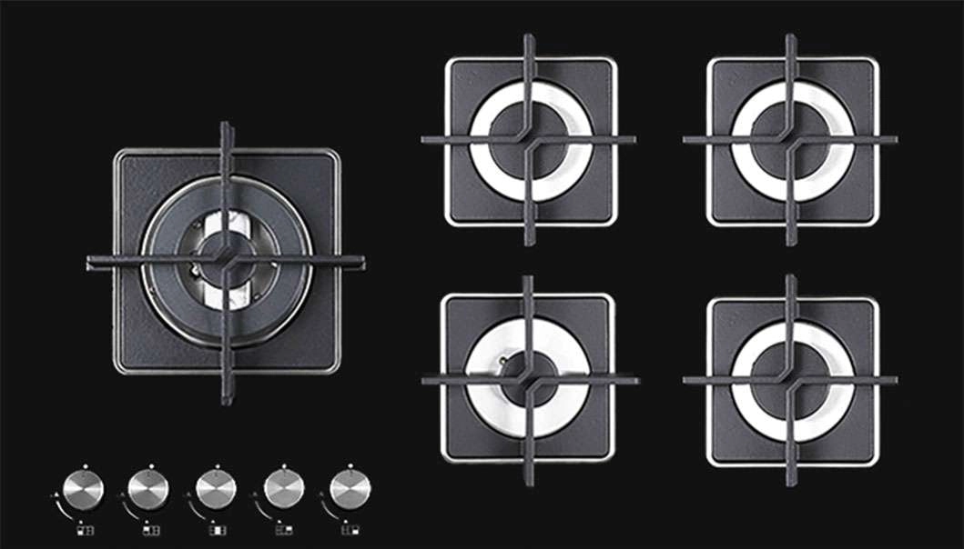 Daniela 90cm 5 Burner Gas on Black Tempered Glass Cooktop DAN95GAG