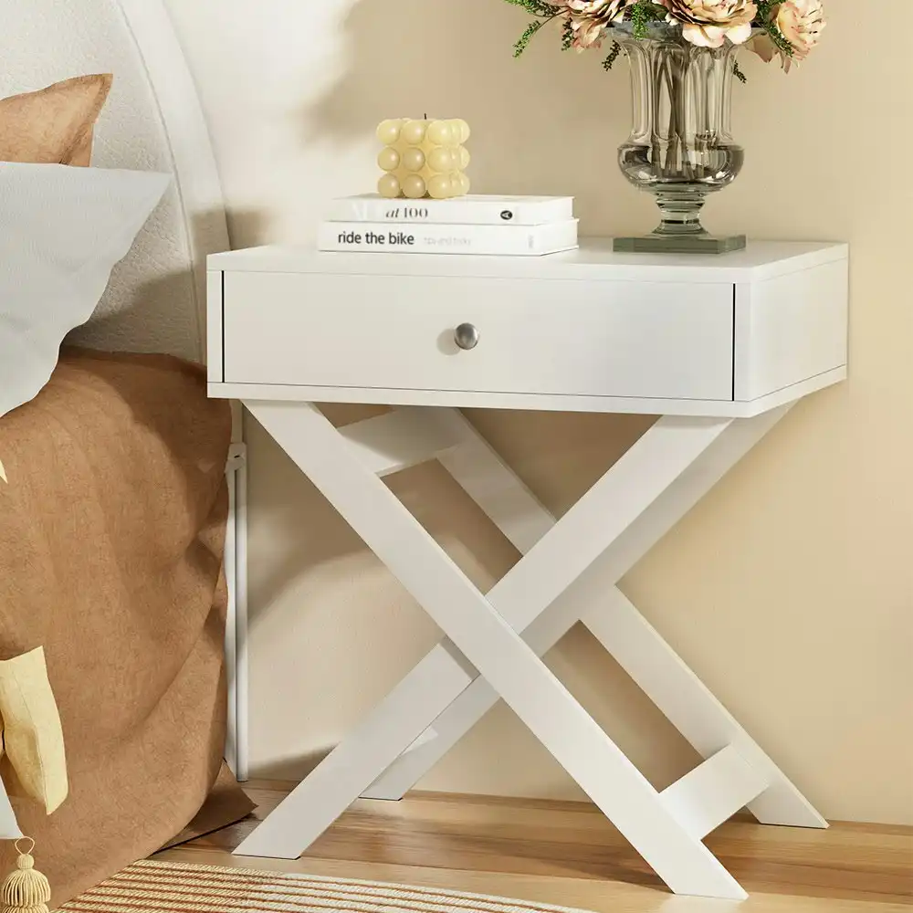 Artiss Bedside Table with Drawer - QARA White
