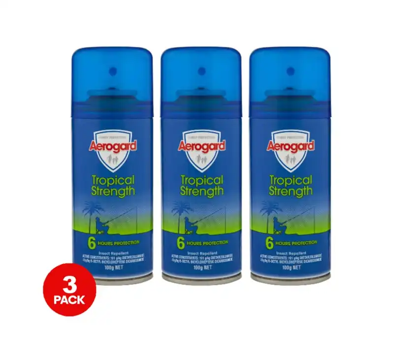 3 Pack Aeroguard Tropical Strength 6hr Protection 100g