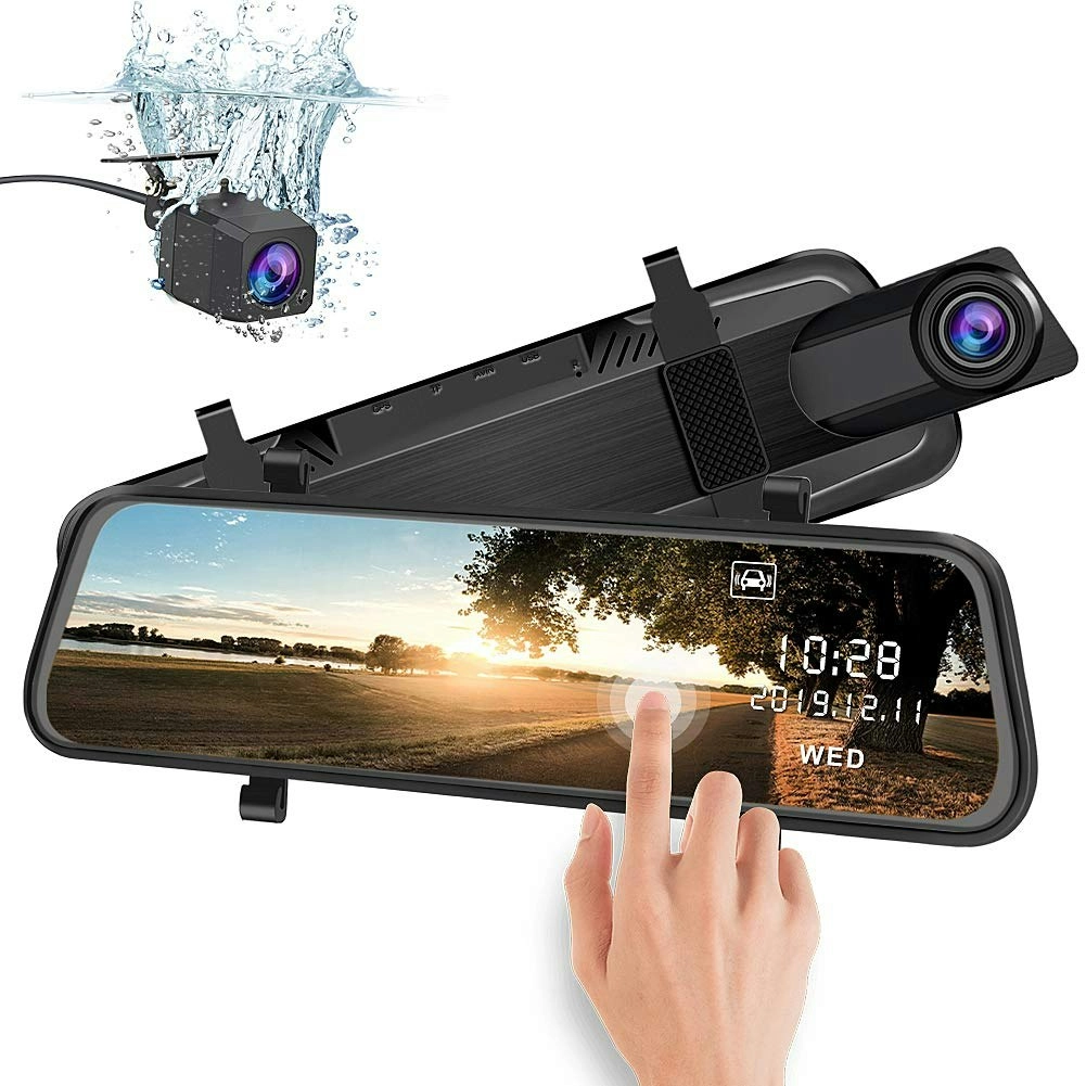 Junsun Mirror Dash Cam Backup Camera 10 Inch Touch Screen 1080P Stream Media Dual Lens Full HD