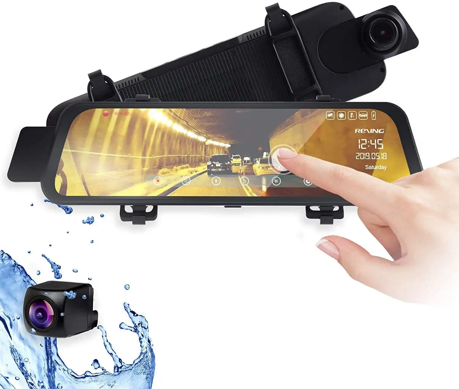AUTO-VOX V5Pro OEM Look Rear View Mirror Camera with Neat Wiring, 9.35'' No Glare Full Laminated Ultrathin Touch Screen Mirror Dash Cam , Dual 1080p