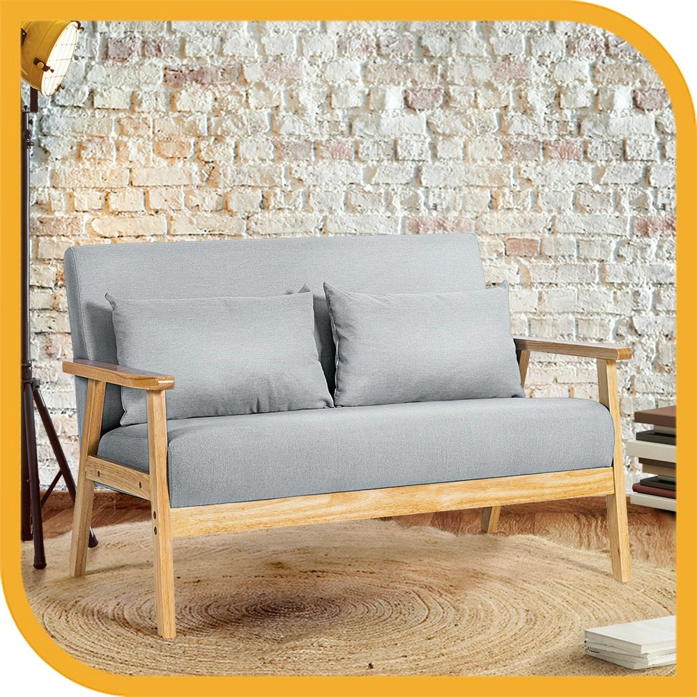 Furb Armchair Lounge Chair 2 Seater Accent Couch Sofa Fabric Pillows Light Grey