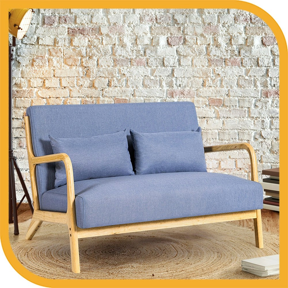 Furb Armchair Lounge Chair 2 Seater Accent Armchairs Wood Sofa Couch Light Blue