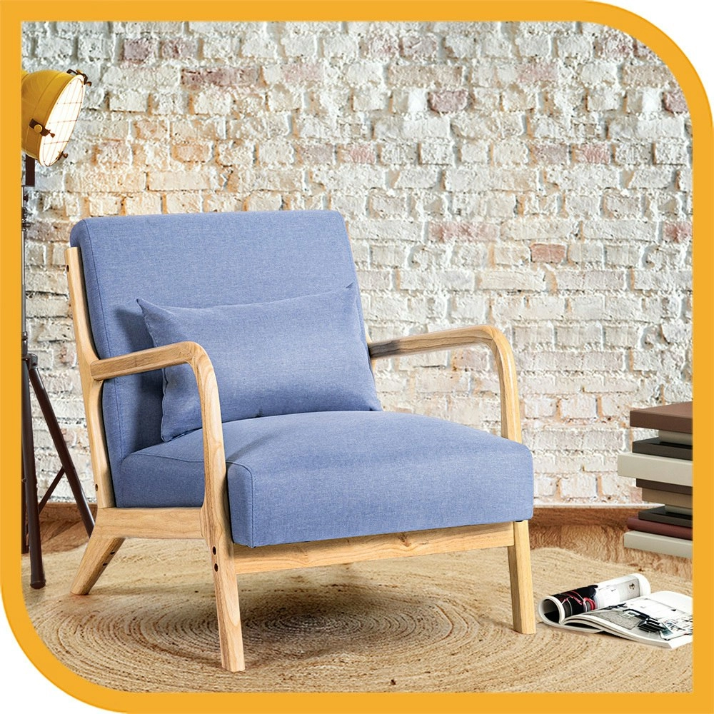 Furb Armchair Lounge Chair Accent Armchairs Wood Sofa Couches Seat Light Blue