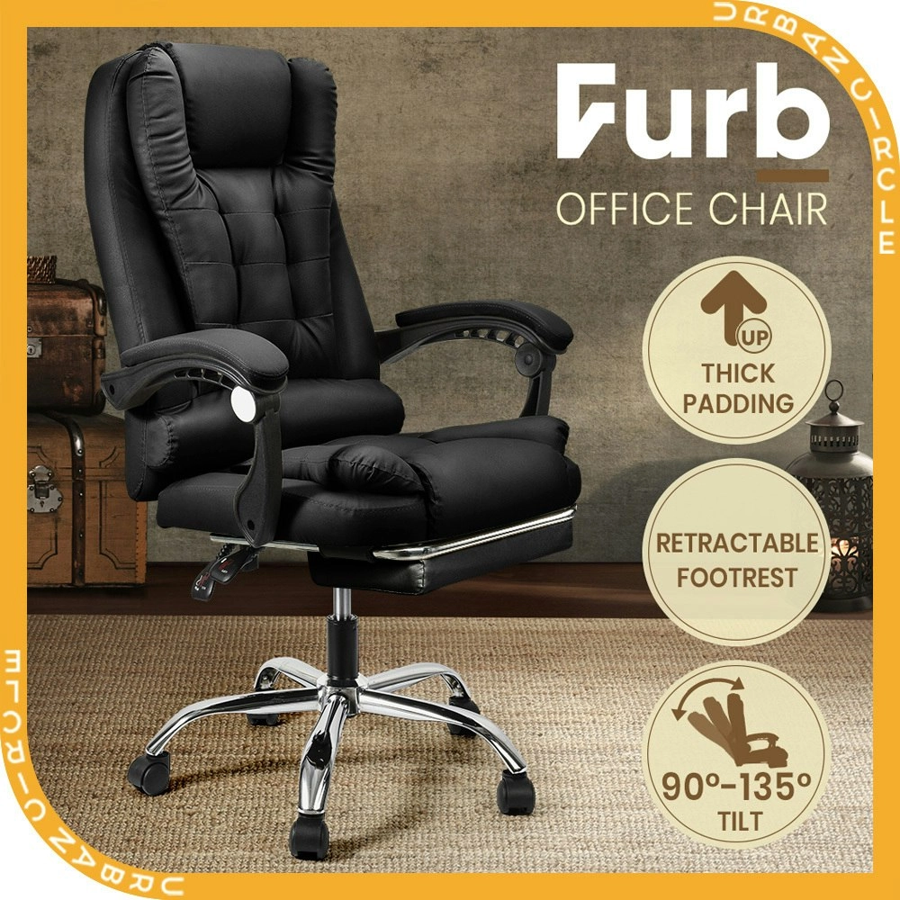 Furb Office Chair Executive PU leather Seat Ergonomic Support Caster Wheel Footrest Black