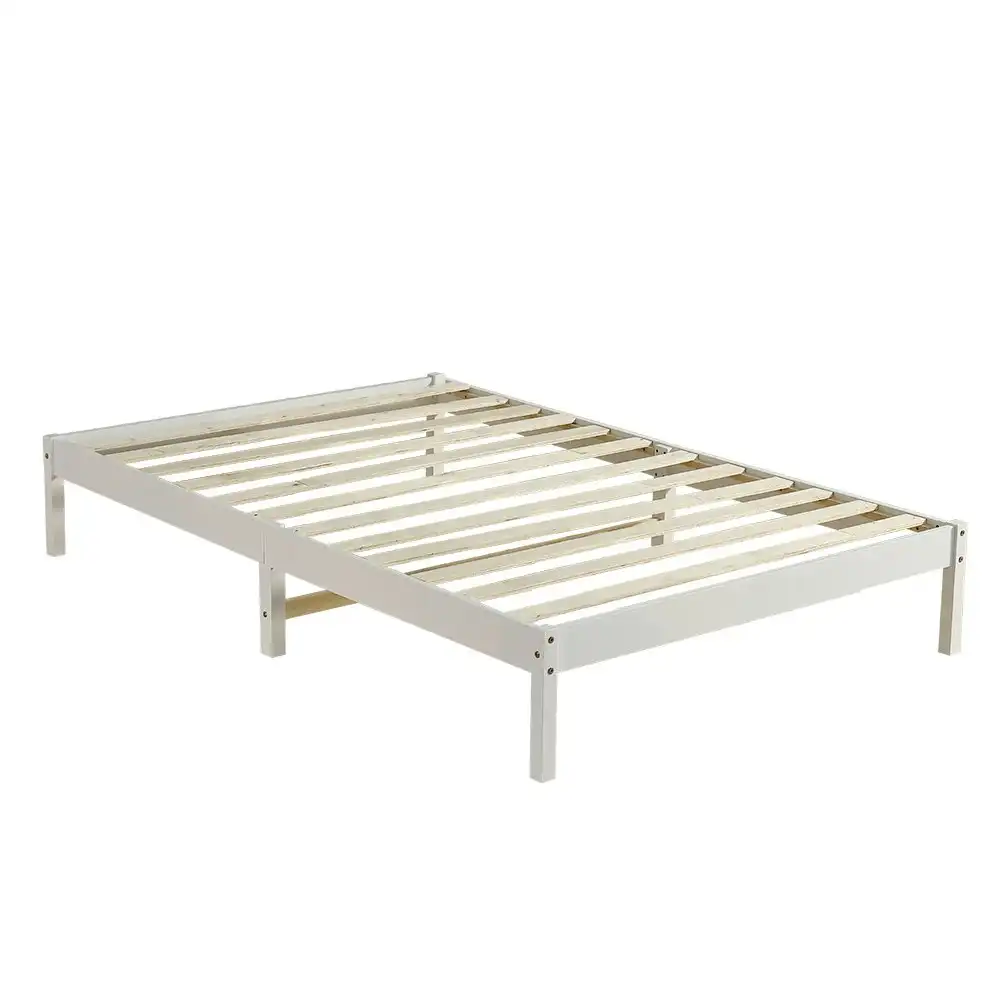 Furb Bed Frame Wooden Solid Pine Wood Bed Base Mattress Timber Single White