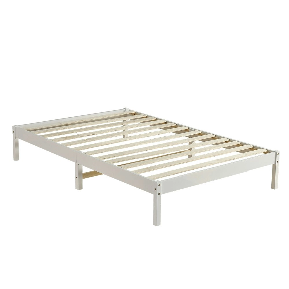 Furb Bed Frame Wooden Solid Pine Wood Bed Base Mattress King Single White